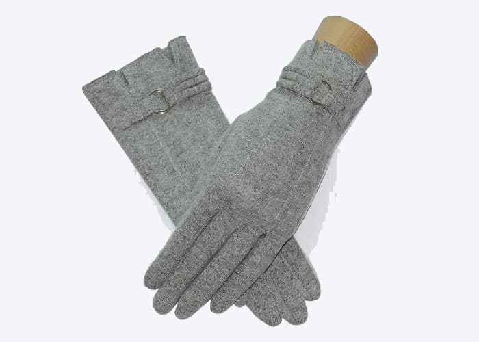women _s wool iron ring key cashmere touch _ finger gloves gray red color